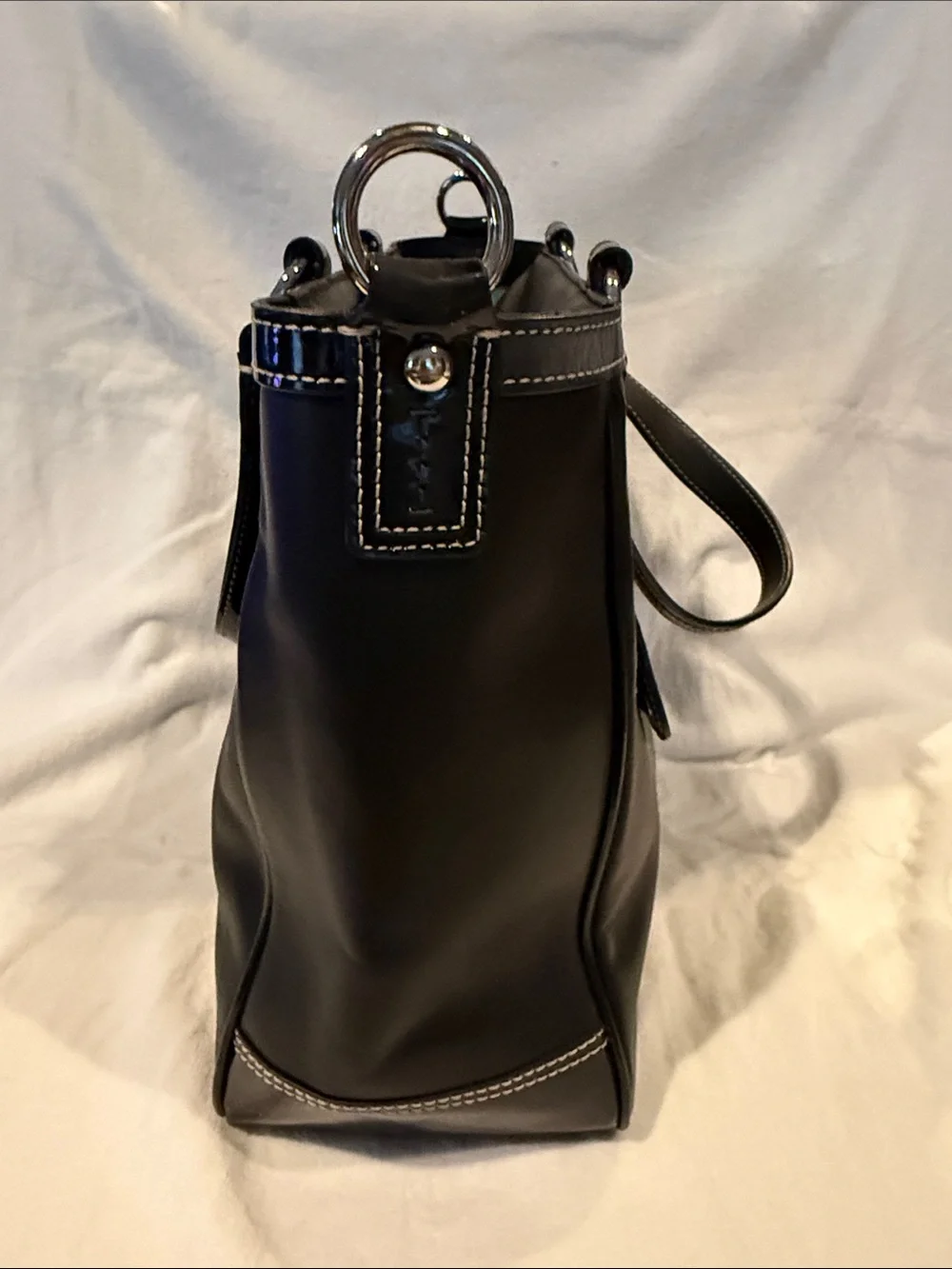 Coach Black Leather Satchel with Contrast White Stitching